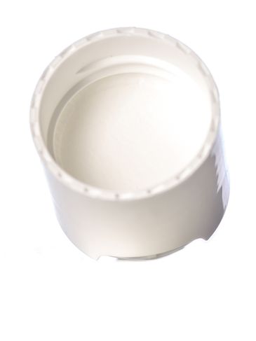 White PP plastic 24-410 smooth skirt disc top lid with unprinted foam pressure sensitive (PS) liner (.308 inch orifice)
