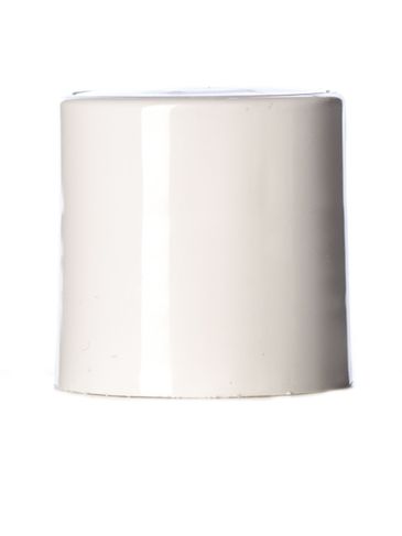 White PP plastic 24-410 smooth skirt disc top lid with unprinted foam pressure sensitive (PS) liner (.308 inch orifice)