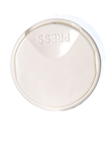 White PP plastic 24-410 smooth skirt disc top lid (.308 inch orifice) with unprinted foam pressure sensitive (PS) liner