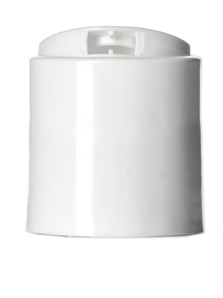 White PP Plastic 28-410 Smooth Skirt Unlined Disc Top Lid – L327WH
