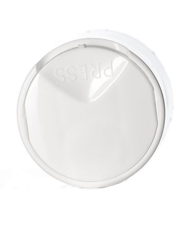 White PP plastic 28-410 smooth skirt disc top lid with heat induction seal (HIS) liner (for HDPE, MDPE, LDPE and PP plastic containers only) (.325 inch orifice)