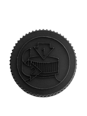 Black PP plastic 28-400 child-resistant pictorial lid with foam liner