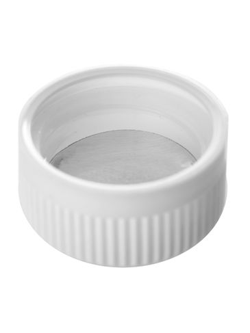 White PP plastic 28-400 child-resistant cap with 2-piece heat induction seal (HIS) liner (for LDPE, MDPE, HDPE containers only)