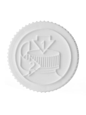 White PP plastic 28-400 child-resistant pictorial lid with foam liner