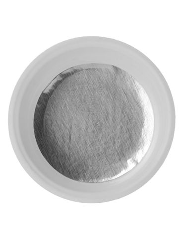 White PP plastic 28-400 child-resistant pictorial lid with printed universal heat induction seal (HIS) liner
