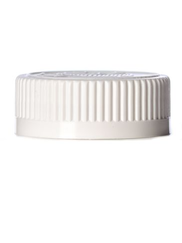 White PP plastic 38-400 child-resistant pictorial lid with Lift 'n' Peel heat induction seal (HIS) liner (for HDPE, LDPE, MDPE and PP plastic containers only)