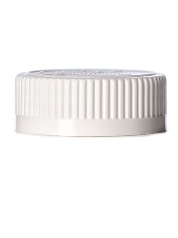 White PP plastic 38-400 child-resistant cap with Lift 'n' Peel heat induction seal (HIS) liner (for HDPE, LDPE, MDPE and PP plastic containers only)