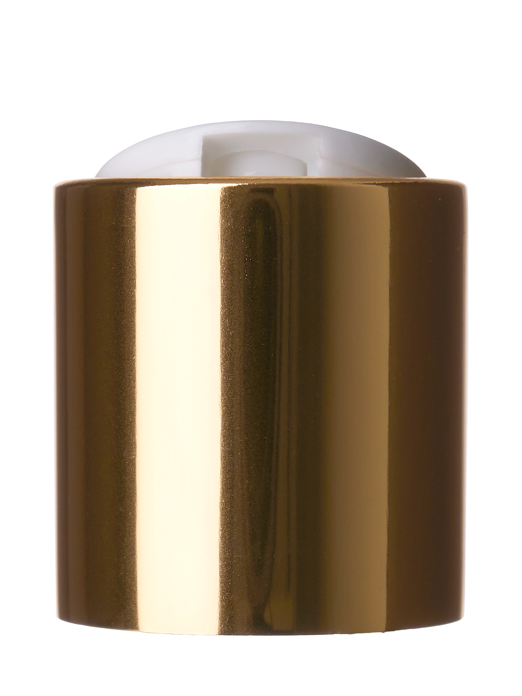 Gold Metal Shell and White PP 20-410 Smooth Skirt Disc Top Cap (.270 Inch Orifice) – L342WHGD