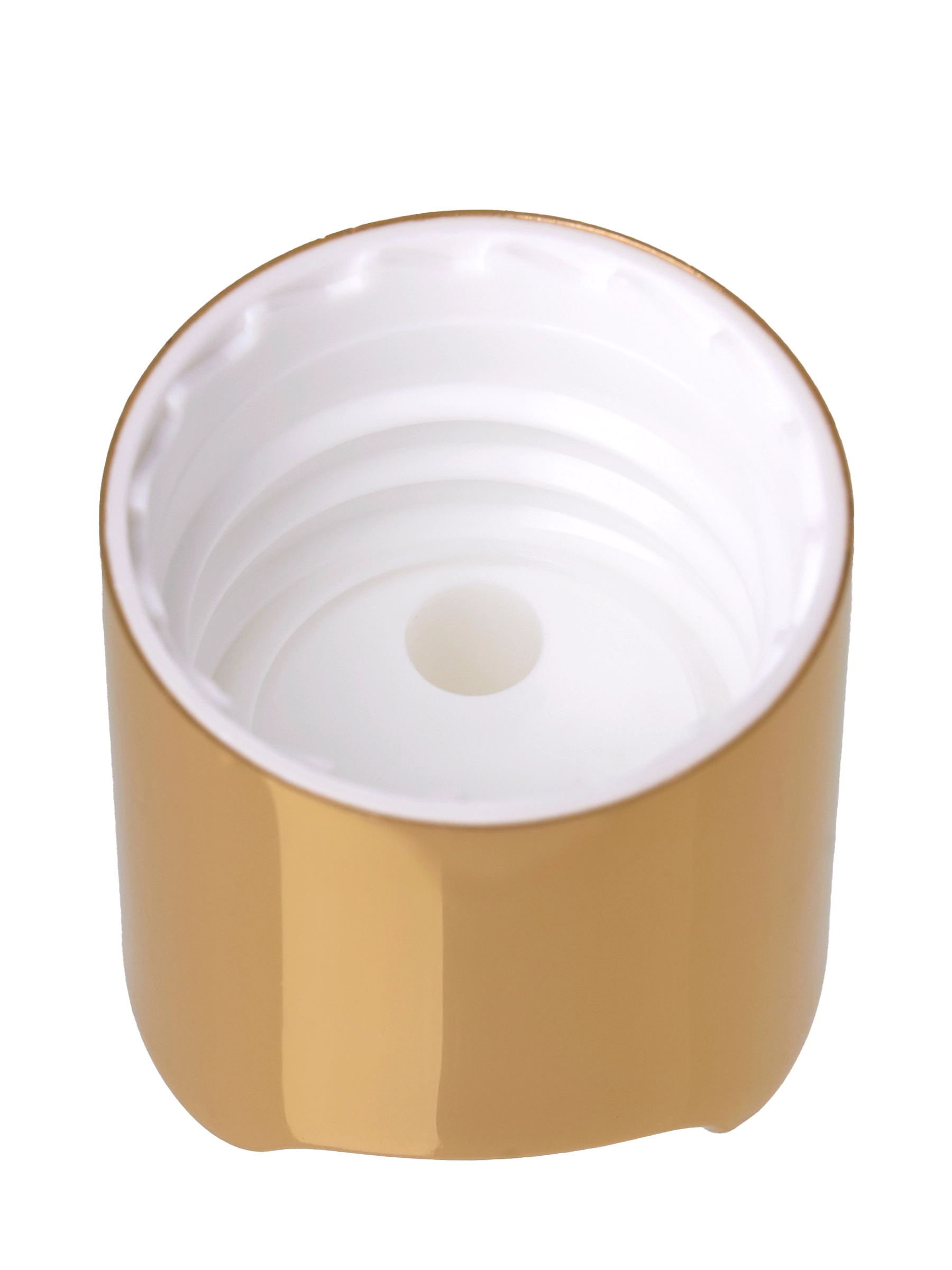Gold Metal Shell and White PP 20-410 Smooth Skirt Disc Top Cap (.270 Inch Orifice) – L342WHGD