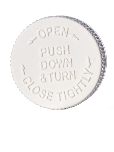 White PP Plastic 45-400 Child-Resistant Cap – L347