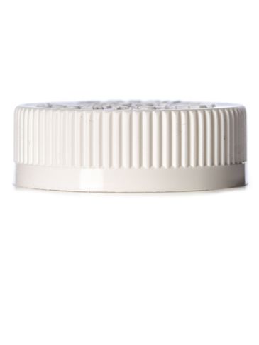 White PP plastic 45-400 child-resistant cap with printed pressure sensitive (PS) liner
