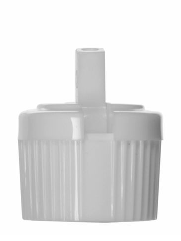 White PP plastic 20-410 ribbed skirt spouted dispensing cap (.110 inch orifice)