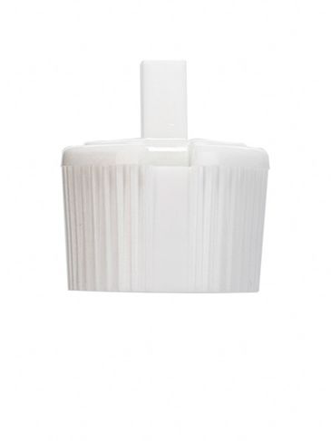 White PP plastic 24-410 ribbed skirt spouted dispensing lid (.13 inch orifice)