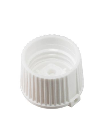 White PP plastic 24-410 ribbed skirt spouted dispensing lid (.13 inch orifice)