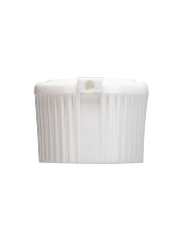 White PP plastic 24-410 ribbed skirt spouted dispensing lid (.13 inch orifice)