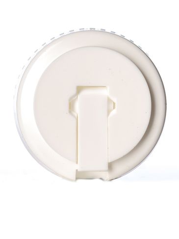 White PP plastic 28-410 ribbed skirt spouted dispensing cap (3 mm orifice)