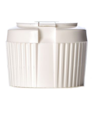 White PP plastic 28-410 ribbed skirt spouted dispensing cap (3 mm orifice)