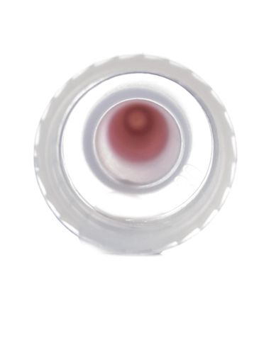 Natural-colored LDPE plastic 15-415 ribbed skirt unlined yorker spout with red tip