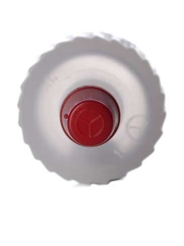 Natural-colored LDPE plastic 18-400 ribbed skirt unlined yorker spout with red tip