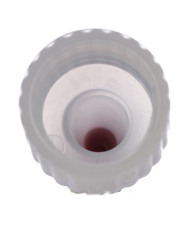 Natural-colored LDPE plastic 20-410 ribbed skirt yorker spout with red tip