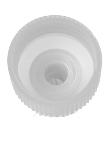 Natural-colored HDPE/LDPE plastic 24-400 ribbed skirt unlined twist-open dispensing lid (.115 inch orifice)