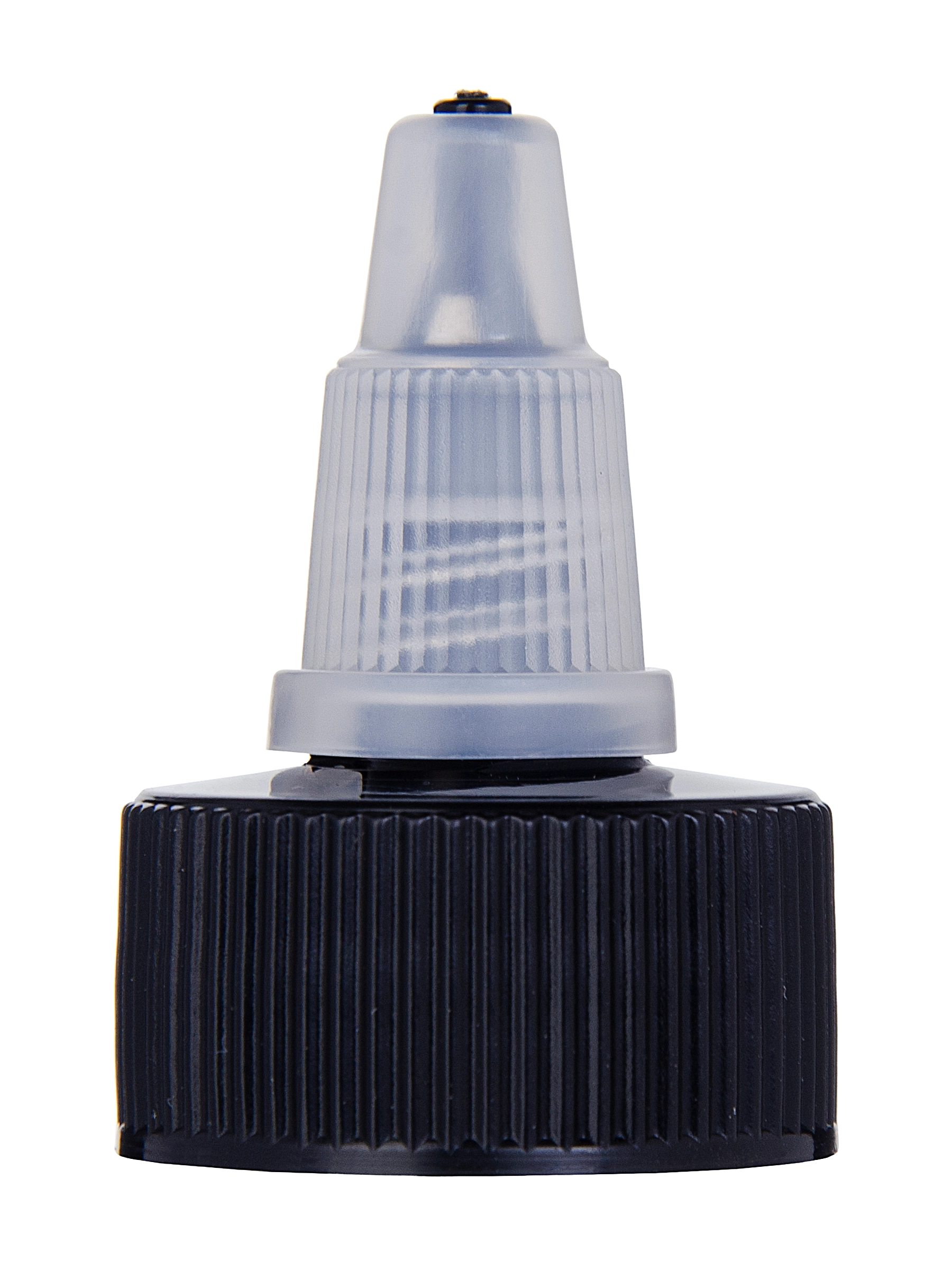 Black HDPE Plastic 24-400 Ribbed Skirt Twist-Open Dispensing Lid – L408BKNTP5
