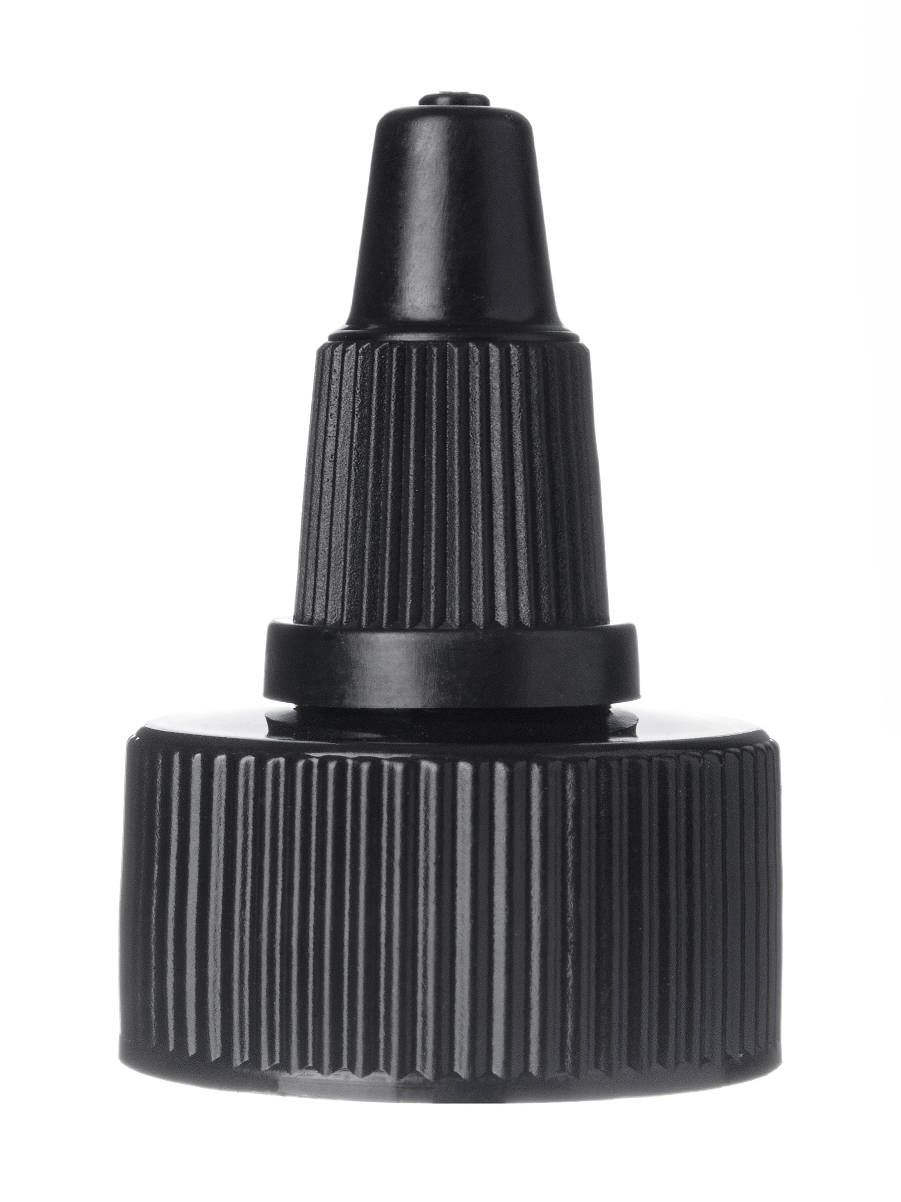 Black HDPE Plastic 24-400 Ribbed Skirt Twist-Open Dispensing Lid – L408BKP5