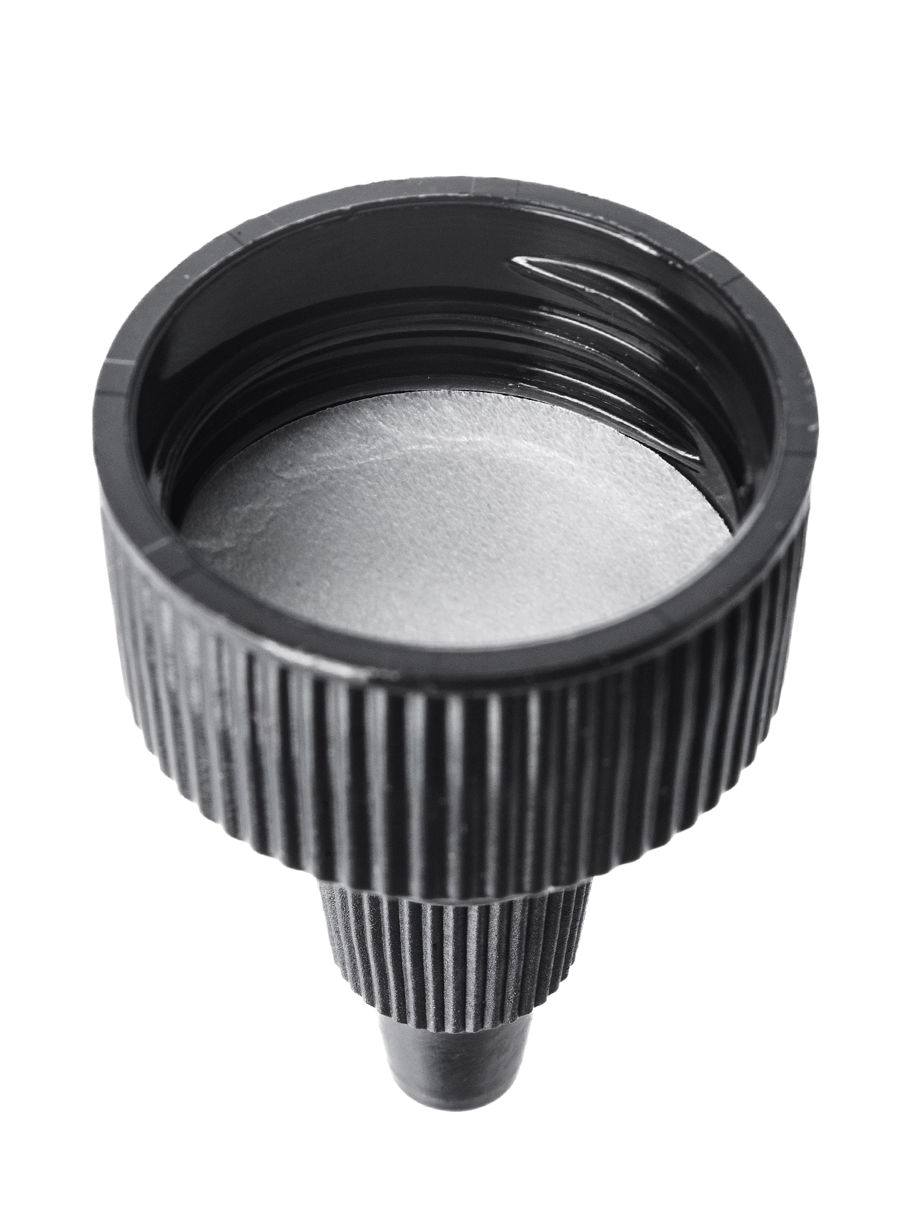 Black HDPE Plastic 24-400 Ribbed Skirt Twist-Open Dispensing Lid – L408BKP5