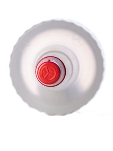 Natural-colored LDPE plastic 24-400 ribbed skirt pre-drilled unlined yorker spout with red tip