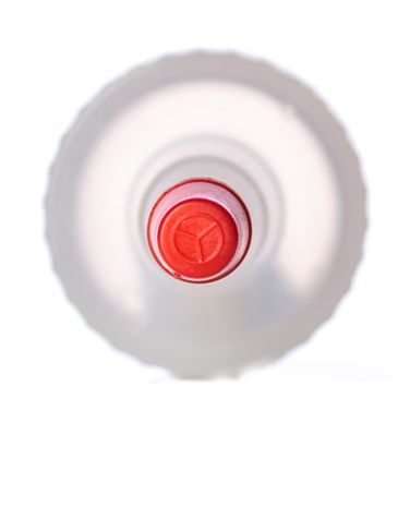 Natural-colored LDPE plastic 24-400 ribbed skirt unlined yorker spout with red tip