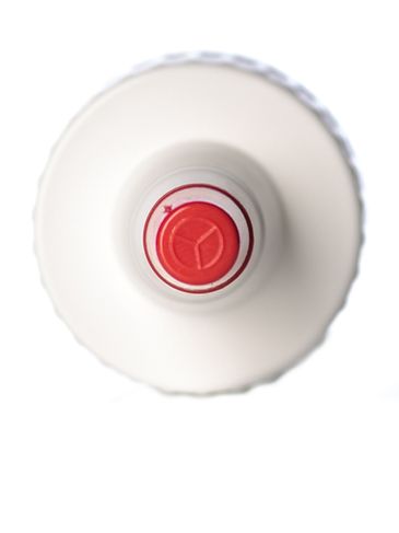 White LDPE plastic 24-410 ribbed skirt unlined yorker spout with red tip