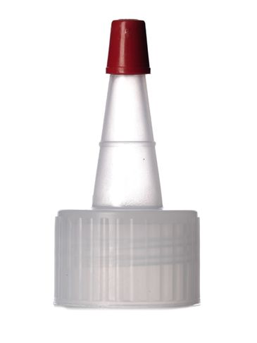Natural-colored LDPE plastic 24-410 ribbed skirt yorker spout with red tip