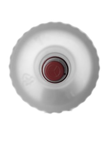 Natural-colored LDPE plastic 28-400 ribbed skirt unlined yorker spout with red tip