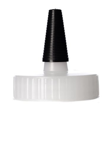 Natural-colored MDPE plastic 38-400 ribbed skirt yorker spout with long black sealer tip