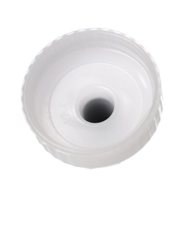 Natural-colored MDPE plastic 38-400 ribbed skirt yorker spout with long black sealer tip