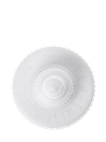 White PP plastic 24-410 ribbed skirt twist-open dispensing lid with heat induction seal (HIS) liner (for PET and PVC containers only)