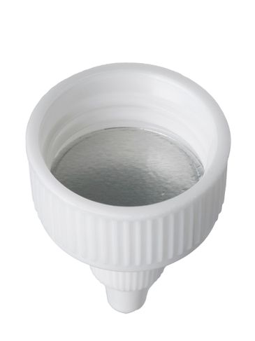 White PP plastic 24-410 ribbed skirt twist-open dispensing lid with heat induction seal (HIS) liner (for PET and PVC containers only)
