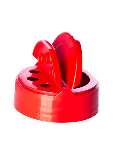 Red PP plastic 53-485 smooth skirt 3-hole flip top sifter spice cap with heat induction seal (HIS) liner (.300 inch orifice)