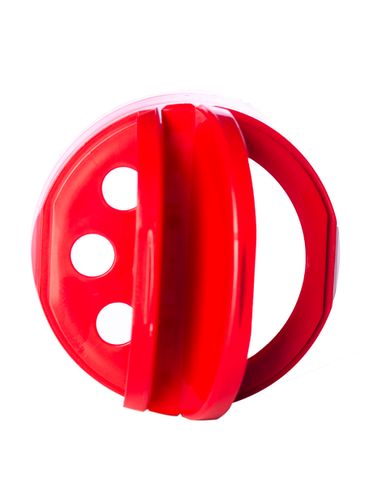 Red PP plastic 53-485 smooth skirt 3-hole flip top sifter spice cap with heat induction seal (HIS) liner