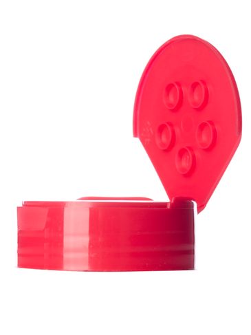 Red PP plastic 48-485 smooth skirt 5-hole flip top sifter spice lid with heat induction seal (HIS) liner