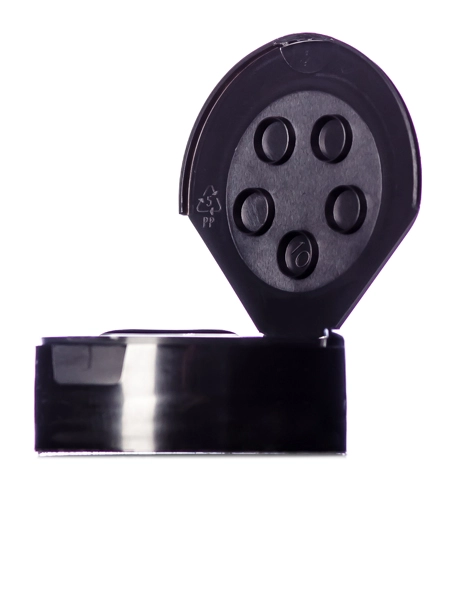 Black PP Plastic 48-485 Smooth Skirt Flip Top 5-Hole Spice Lid – L454