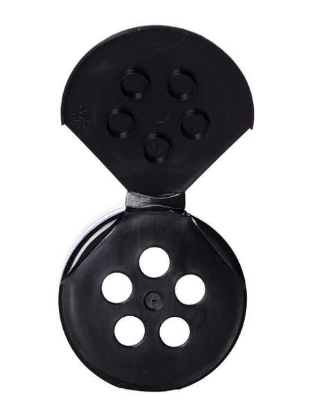 Black PP Plastic 48-485 Smooth Skirt Flip Top 5-Hole Spice Lid – L454