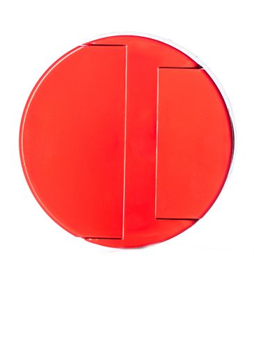 Red PP plastic 63-485 smooth skirt 3-hole dual flip top spice sifter lid with heat induction seal (HIS) liner (0.390 inch orifice)
