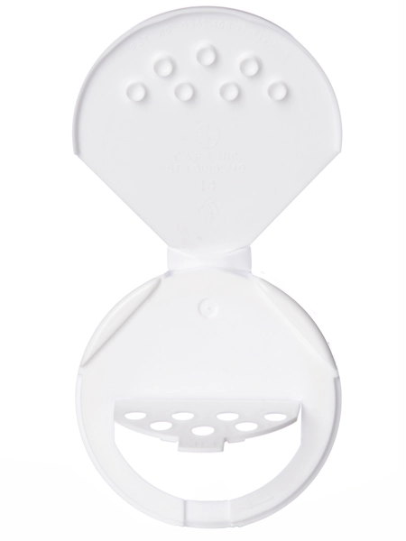 White PP Plastic 63-485 Smooth Skirt 7-Hole Flip Top Sifter Spice Lid – L456