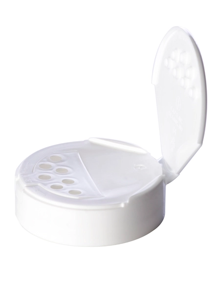 White PP Plastic 63-485 Smooth Skirt 7-Hole Flip Top Sifter Spice Lid – L456