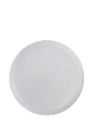Natural-colored PP plastic 70-400 smooth skirt lid with unprinted pressure sensitive (PS) liner
