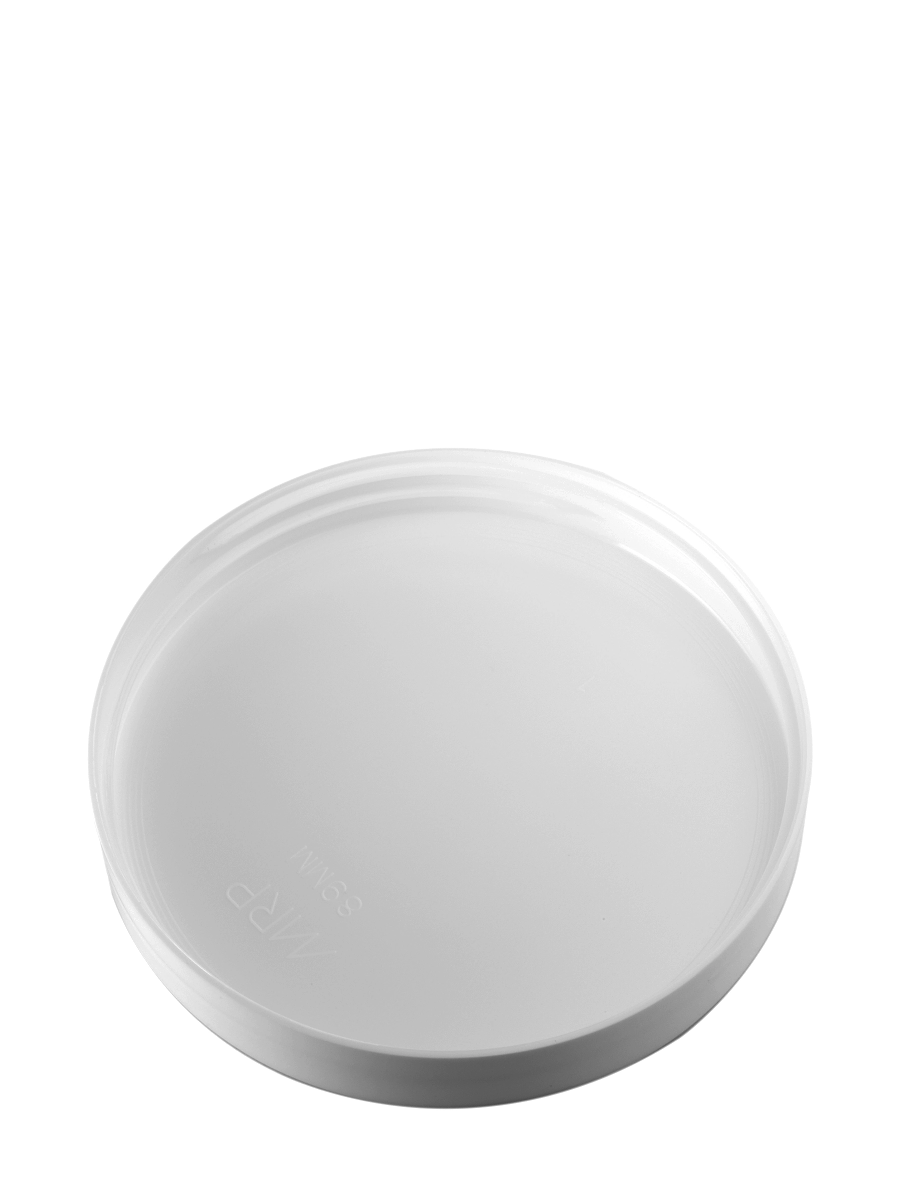 White PP Plastic 89-400 Smooth Skirt Unlined Lid – L475WH