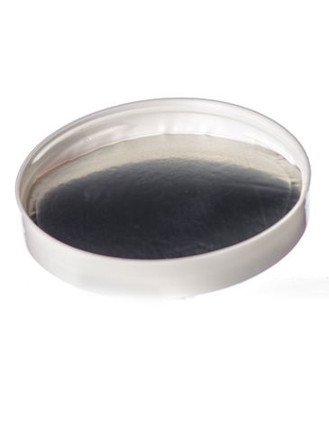 White PP plastic 89-400 smooth skirt lid with printed universal heat induction seal (HIS) liner