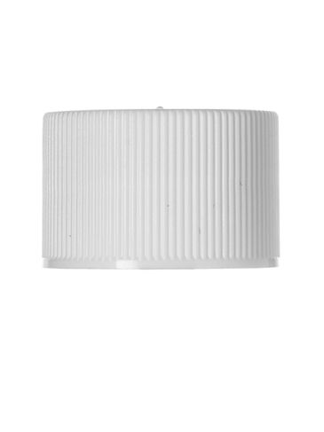 White PP plastic 24-410 ribbed skirt lid with foam liner