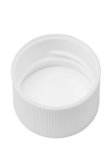 White PP plastic 24-410 ribbed skirt lid with foam liner